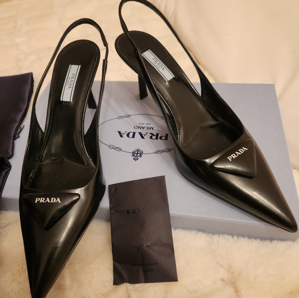 Authentic Womens Prada black high heels shoes size 38